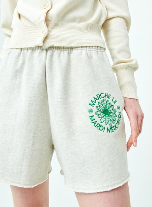 Sweat shorts marche emblem needlework oatmeal green