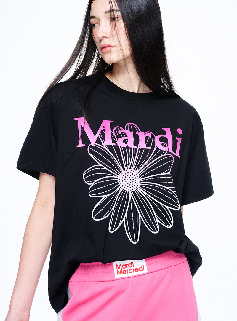 T-shirt flowermardi gradation black pink