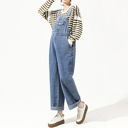 Light Blue Loose Fit Wide Straight Leg Overalls