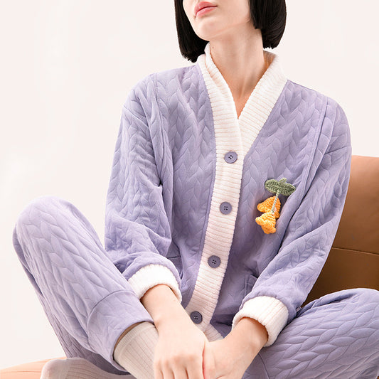 Mauve Quilted Cotton Maternity Nursing Pajamas Set