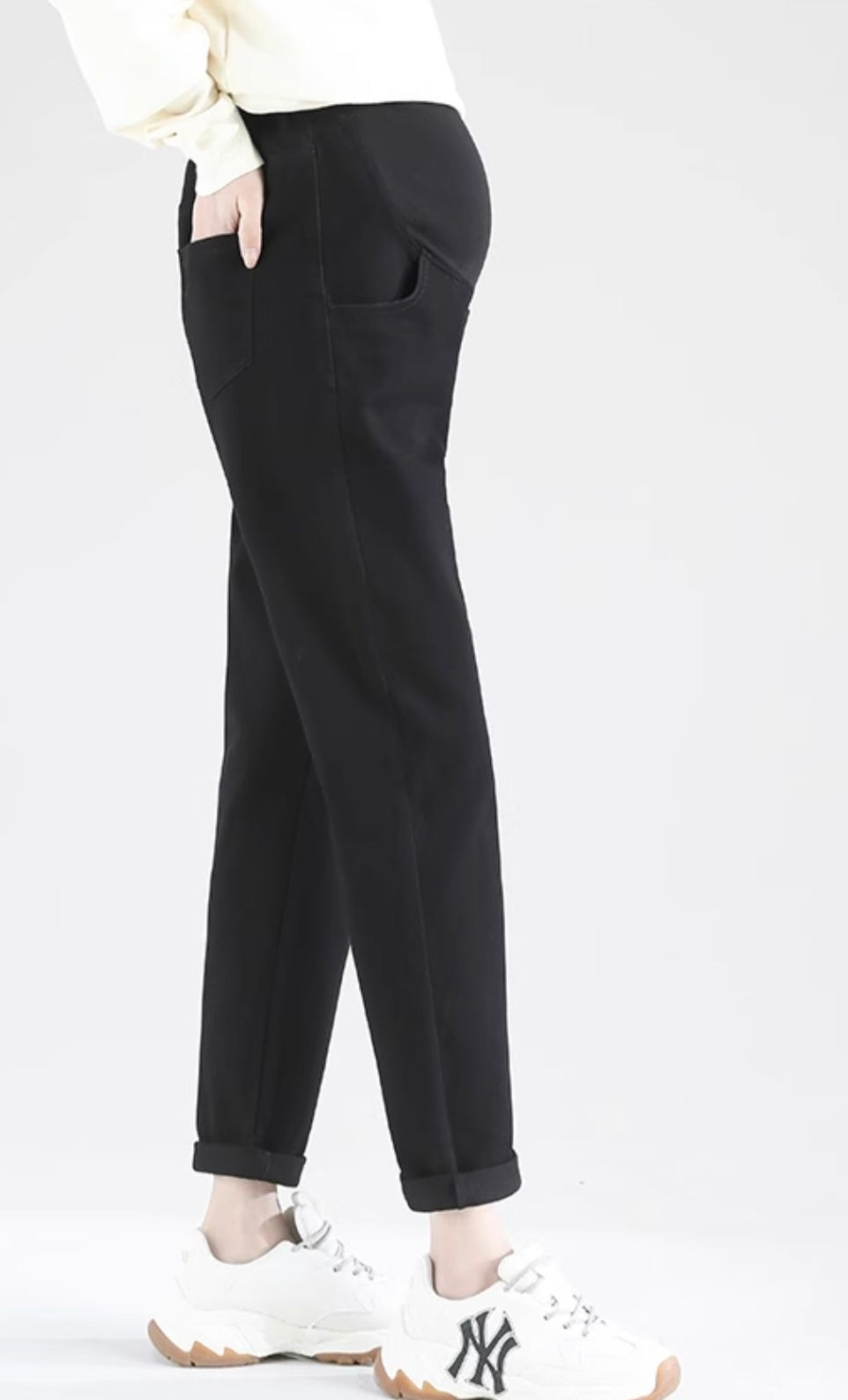 Black Velvet-Lined Maternity Tapered Trousers