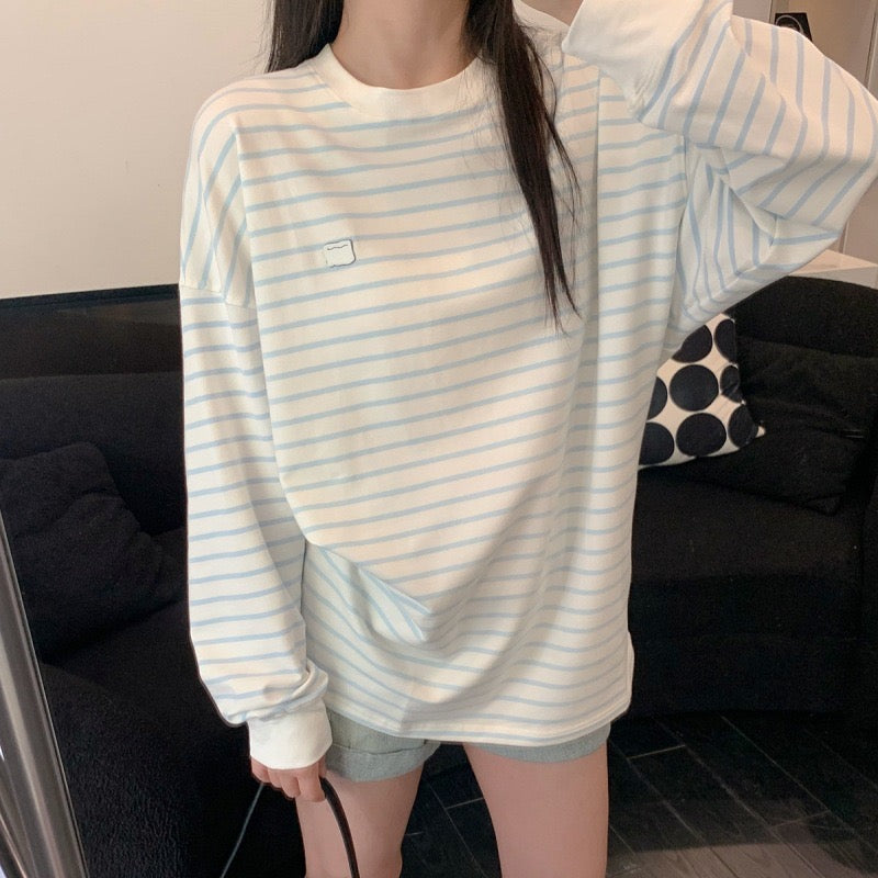 ADER EOFFOR Blue and White Striped Long Sleeve T-Shirt