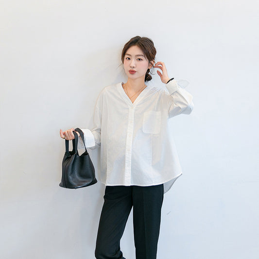 V-Neck Cotton Maternity Blouse