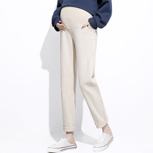 Beige Maternity Tapered Pants