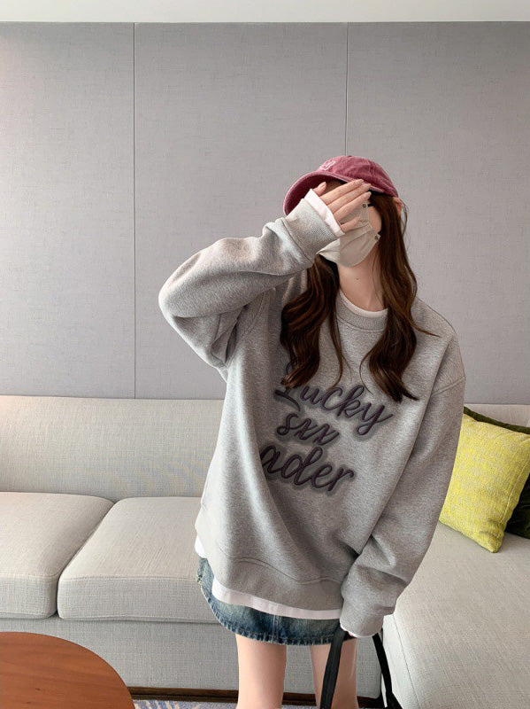 ADER EOFFOR Cozy Chic Embroidered Sweatshirt Heather Grey