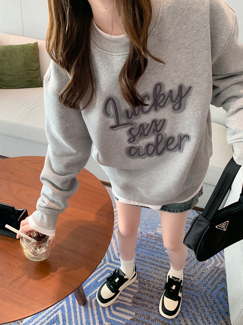 ADER EOFFOR Cozy Chic Embroidered Sweatshirt Heather Grey