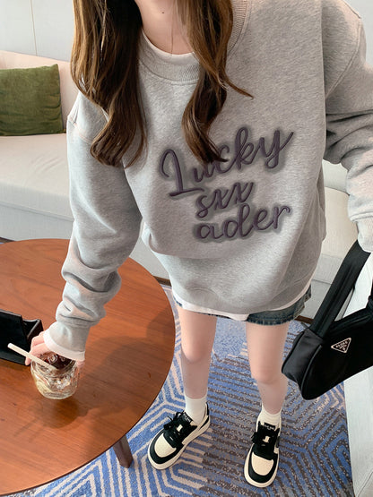 ADER EOFFOR Cozy Chic Embroidered Sweatshirt Heather Grey