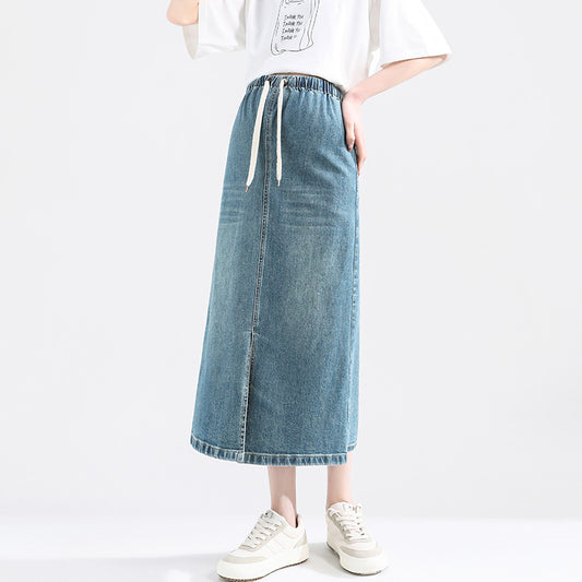 Denim A-Line High Waist Maxi Skirt