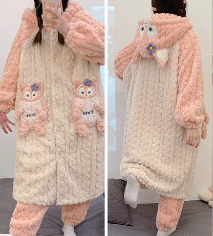 LinaBell White Fleece Fluffy Fuzzy Warm Pyjama Set