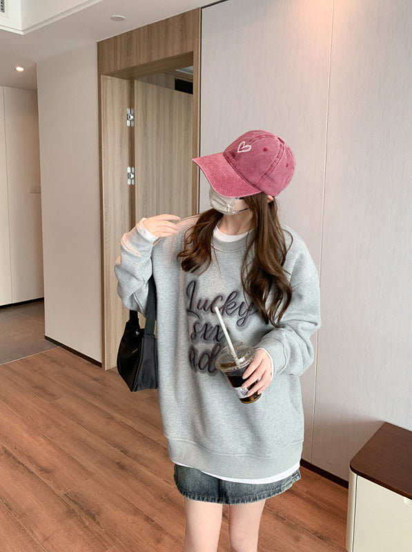 ADER EOFFOR Cozy Chic Embroidered Sweatshirt Heather Grey