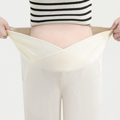 Wide Leg Crossover Waist Cotton Silk Pants