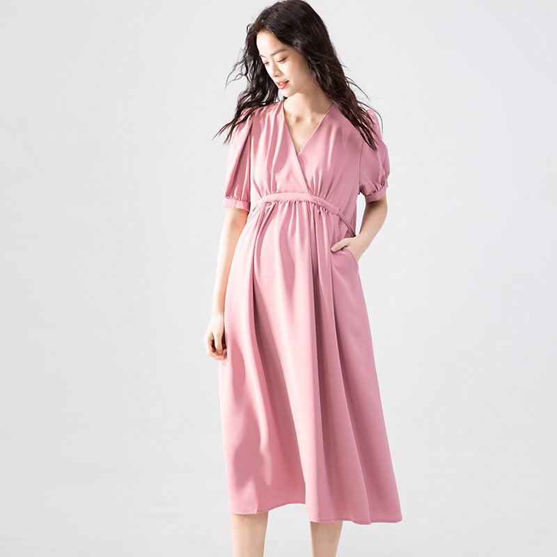 A-Line V-Neck Midi Dress