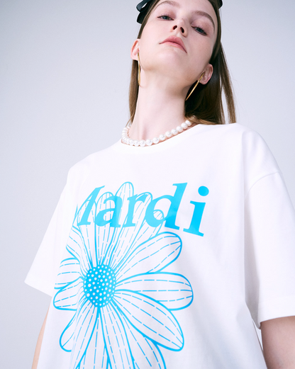 T-shirt flowermardi white fluoblue