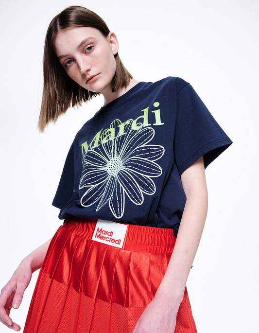 T-shirt flowermardi gradation navy applegreen