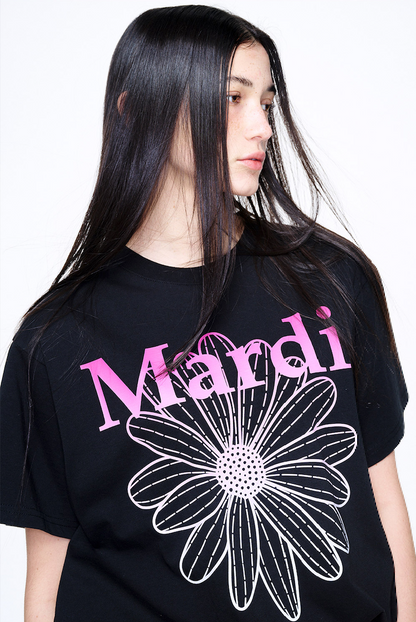 T-shirt flowermardi gradation black pink