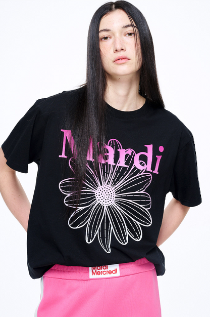 T-shirt flowermardi gradation black pink