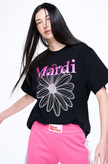 T-shirt flowermardi gradation black pink