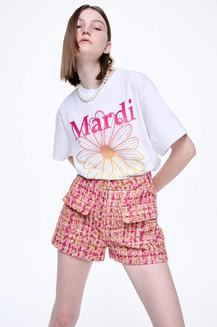 T-shirt flowermardi gradation white pink