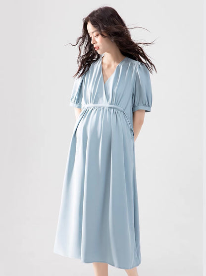 A-Line V-Neck Midi Dress