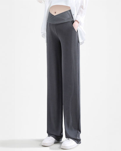 Wide Leg Crossover Waist Cotton Silk Pants