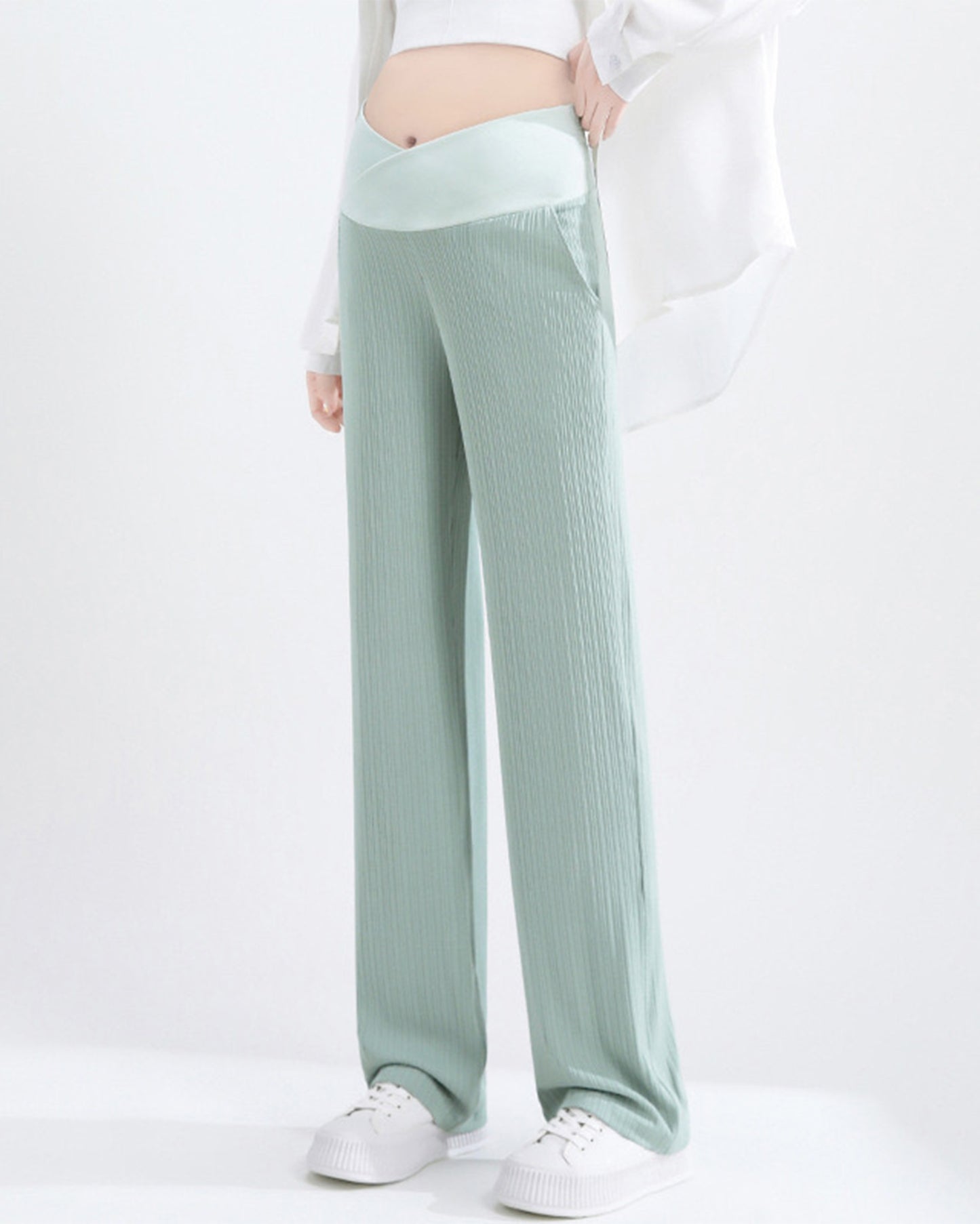 Wide Leg Crossover Waist Cotton Silk Pants