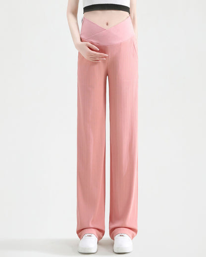 Wide Leg Crossover Waist Cotton Silk Pants