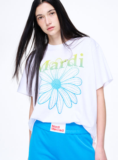 T-shirt flowermardi gradation white lime