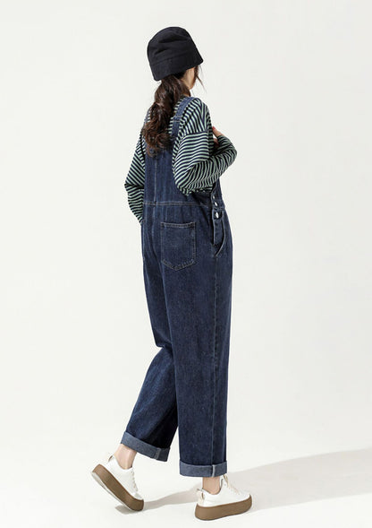 Blue Grey Loose Fit Straight Overalls