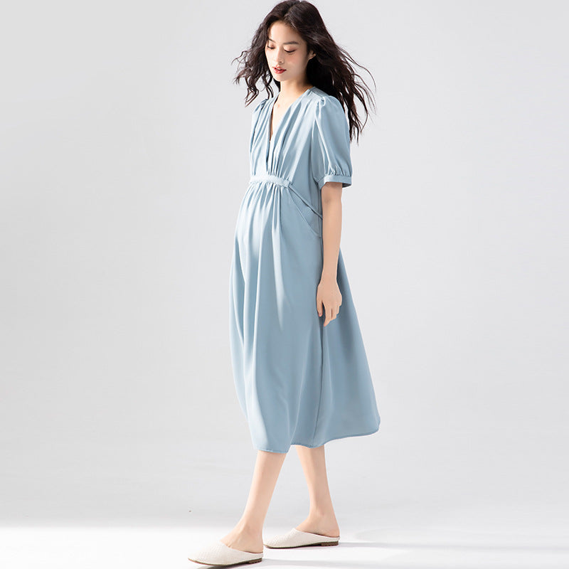 A-Line V-Neck Midi Dress