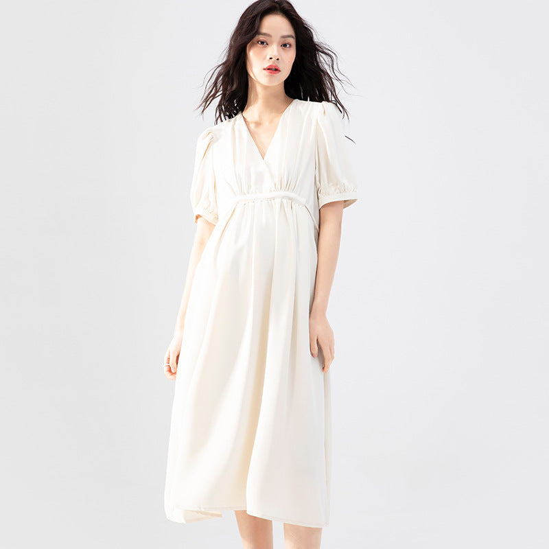 A-Line V-Neck Midi Dress